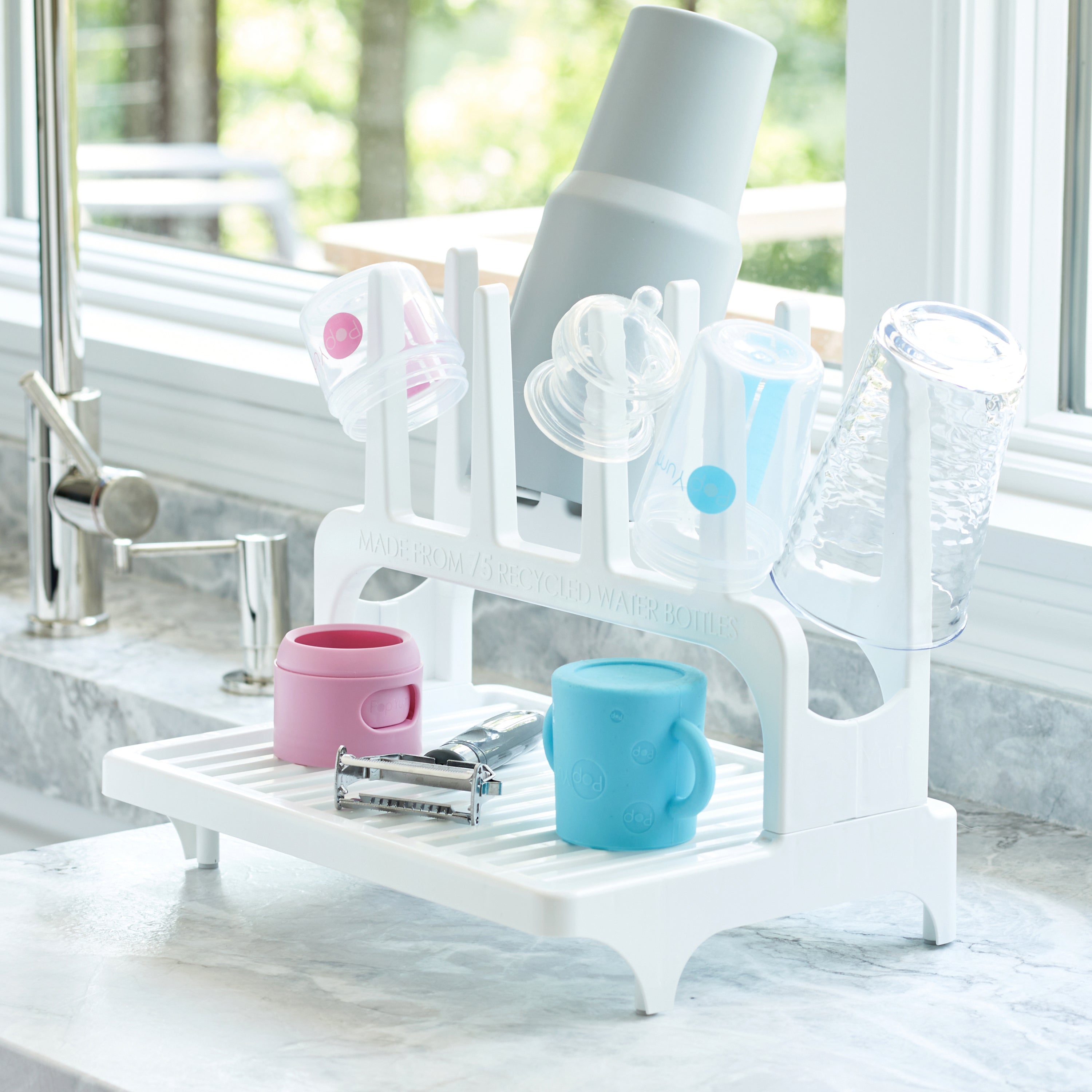 PopYum Orange Formula Making Baby Bottle 4-Pack Set with White Drying Rack Bundle