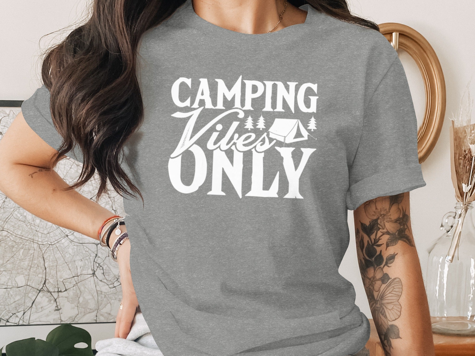 Camping Vibes Only With Tent Graphic Camping T-Shirt