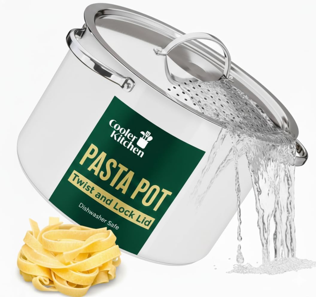 Edelstahl-Nudeltopf mit Siebdeckel und Verschlussmechanismus – 5,2 Liter Fassungsvermögen