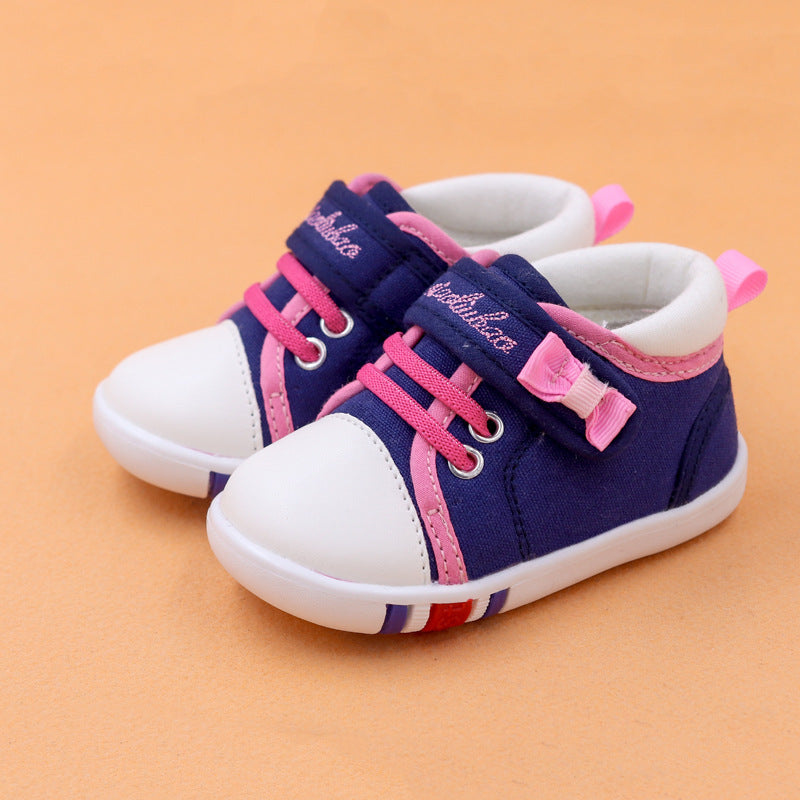 Girls' Embroidered Canvas Sneakers | Velcro Low-Top