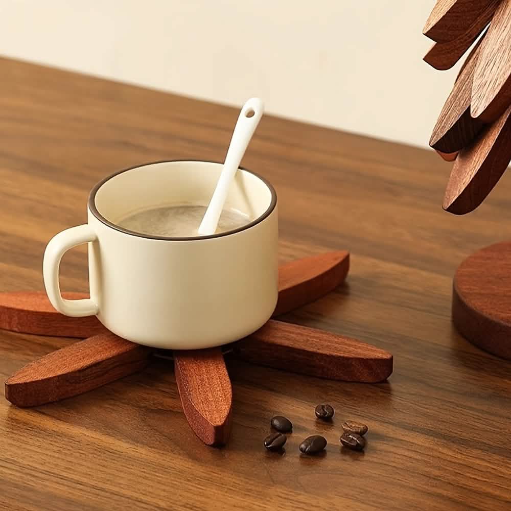 Solid Wood Tree-Shaped Trivet & Coaster Set — Foldable, Heat-Resistant | Kitchen & Gifting