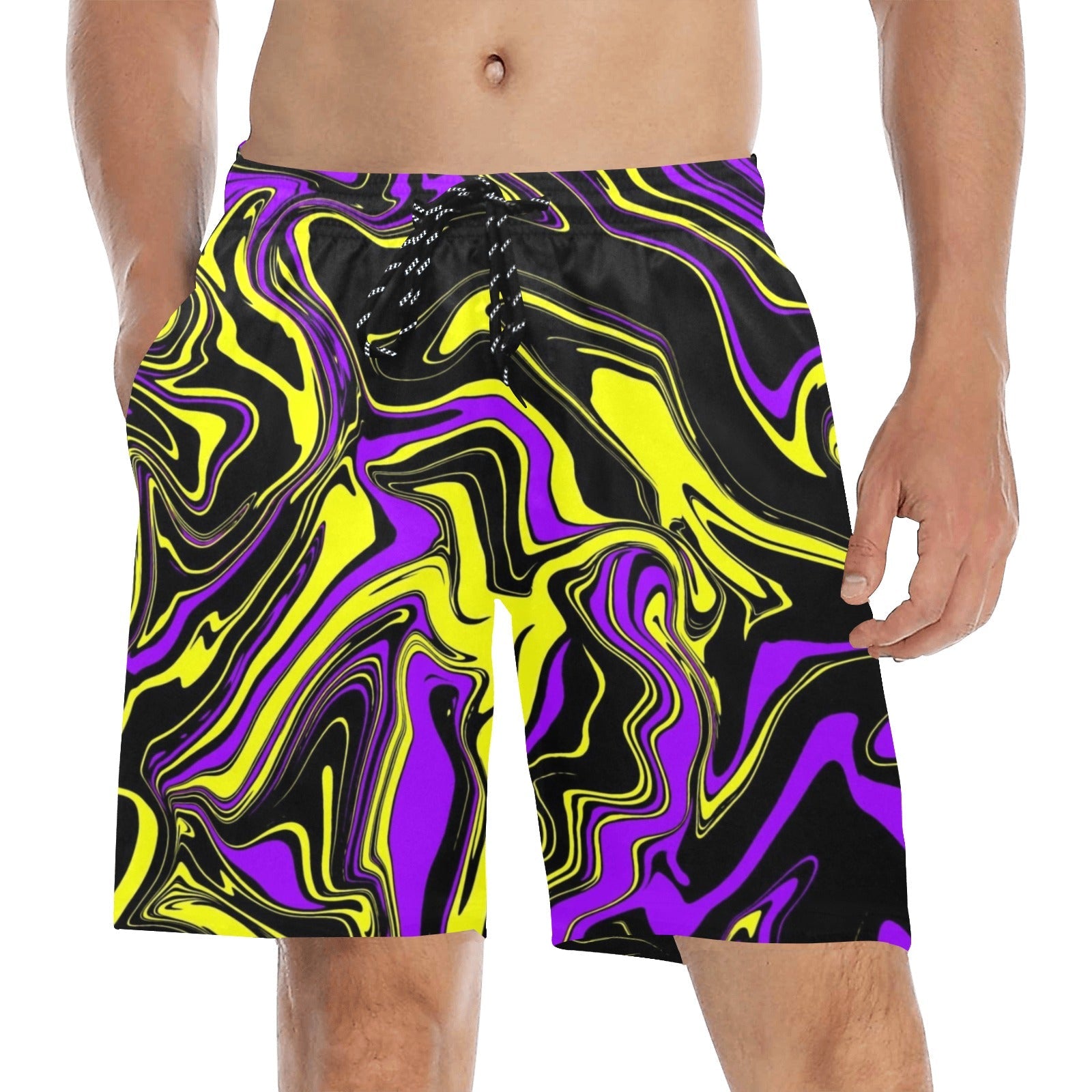 Men's Purple Yellow & Black Psychedelic Melt Swim Shorts