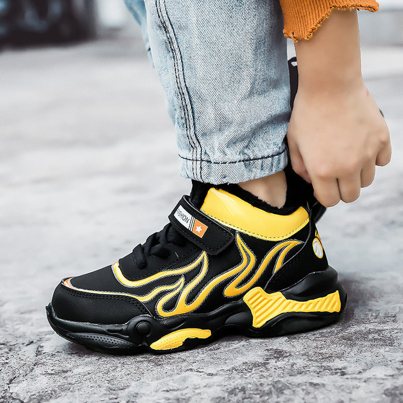 Boys' M2092 Basketball Sneakers – Kids' Leather Sports Shoes in Black Red, Black Blue & Black Yellow