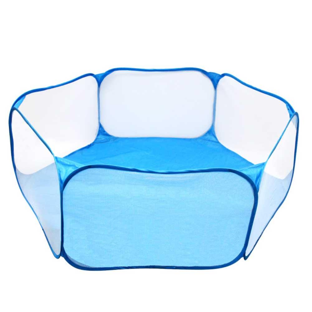 Blue inflatable pool with transparent sides on a white background