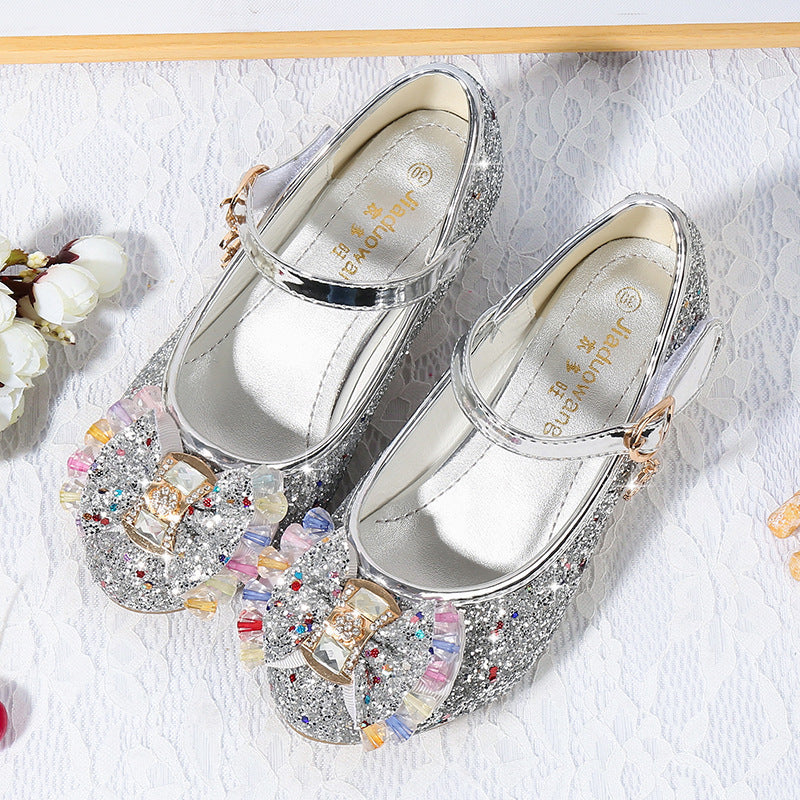 Girls' Crystal Bow Sneakers | Velcro Low-Top Princess Shoes