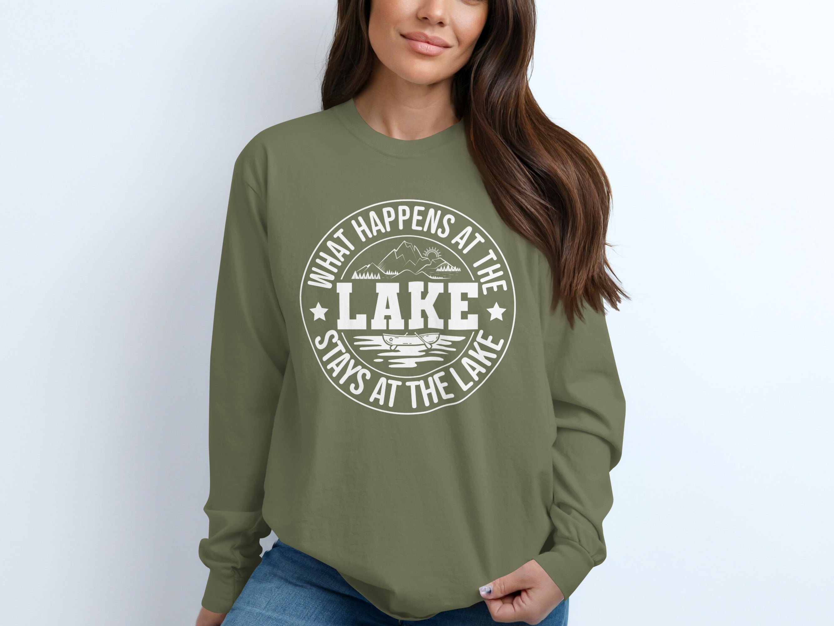 "What Happens At The Lake" Funny Lake Life Long Sleeve T-Shirt