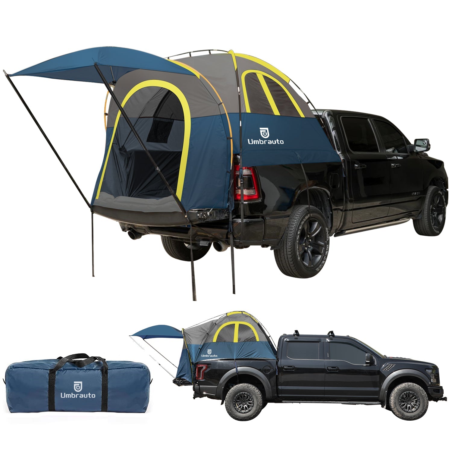 Truck Bed Tent for 5.5–5.8ft Beds — PU3000 Waterproof, 4ft Awning, Color-Coded Setup | 2–3 Sleepers