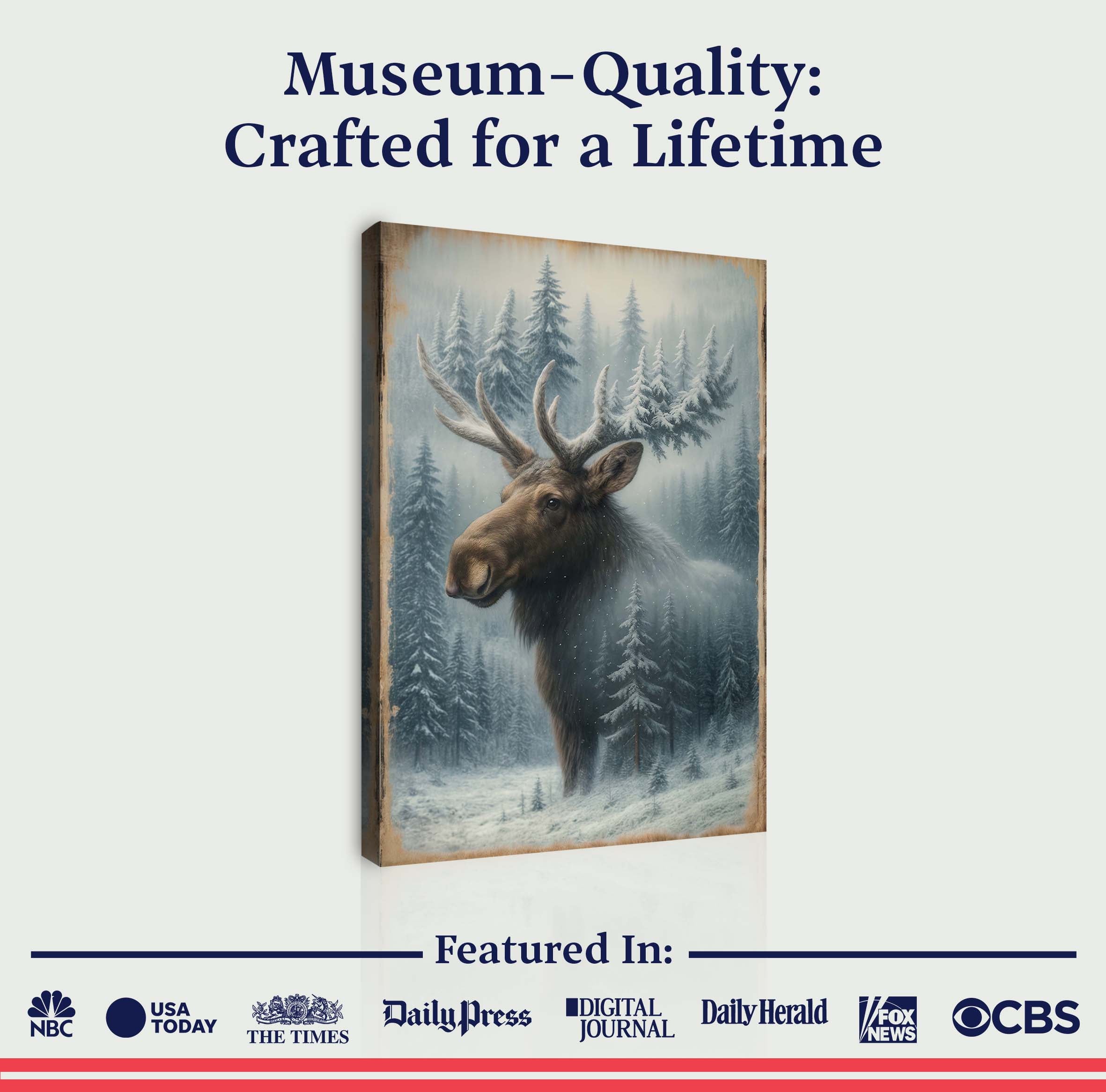 Snowy Forest Moose Double Exposure Canvas Wall Art | Handcrafted | 3 Sizes | Ready to Hang