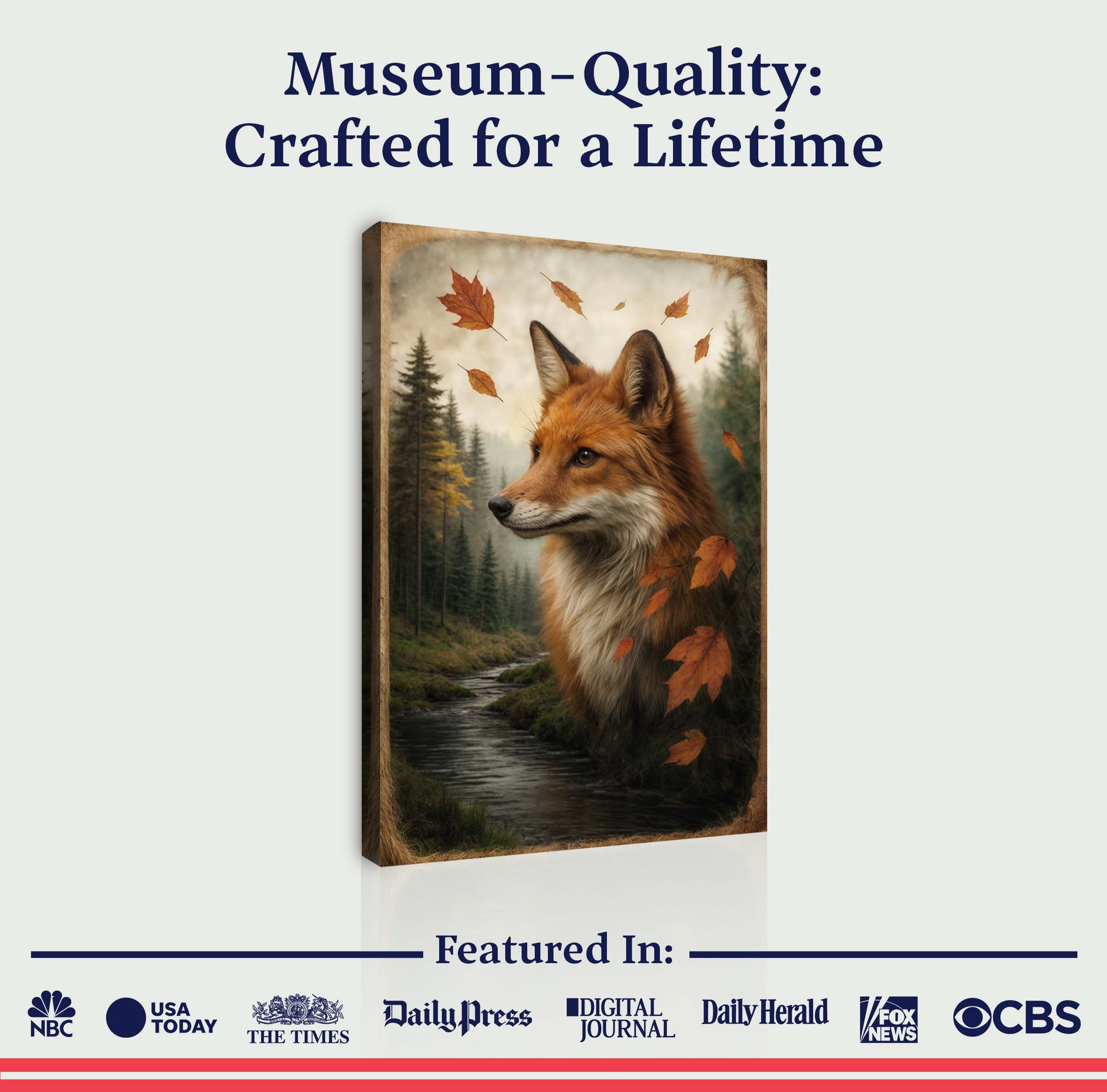 Autumn Fox Double Exposure Canvas Wall Art | Handcrafted | 3 Sizes | Ready to Hang