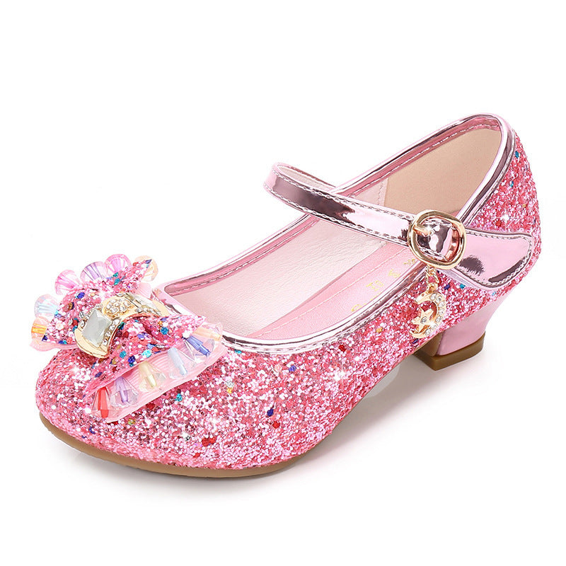 Girls' Crystal Bow Sneakers | Velcro Low-Top Princess Shoes
