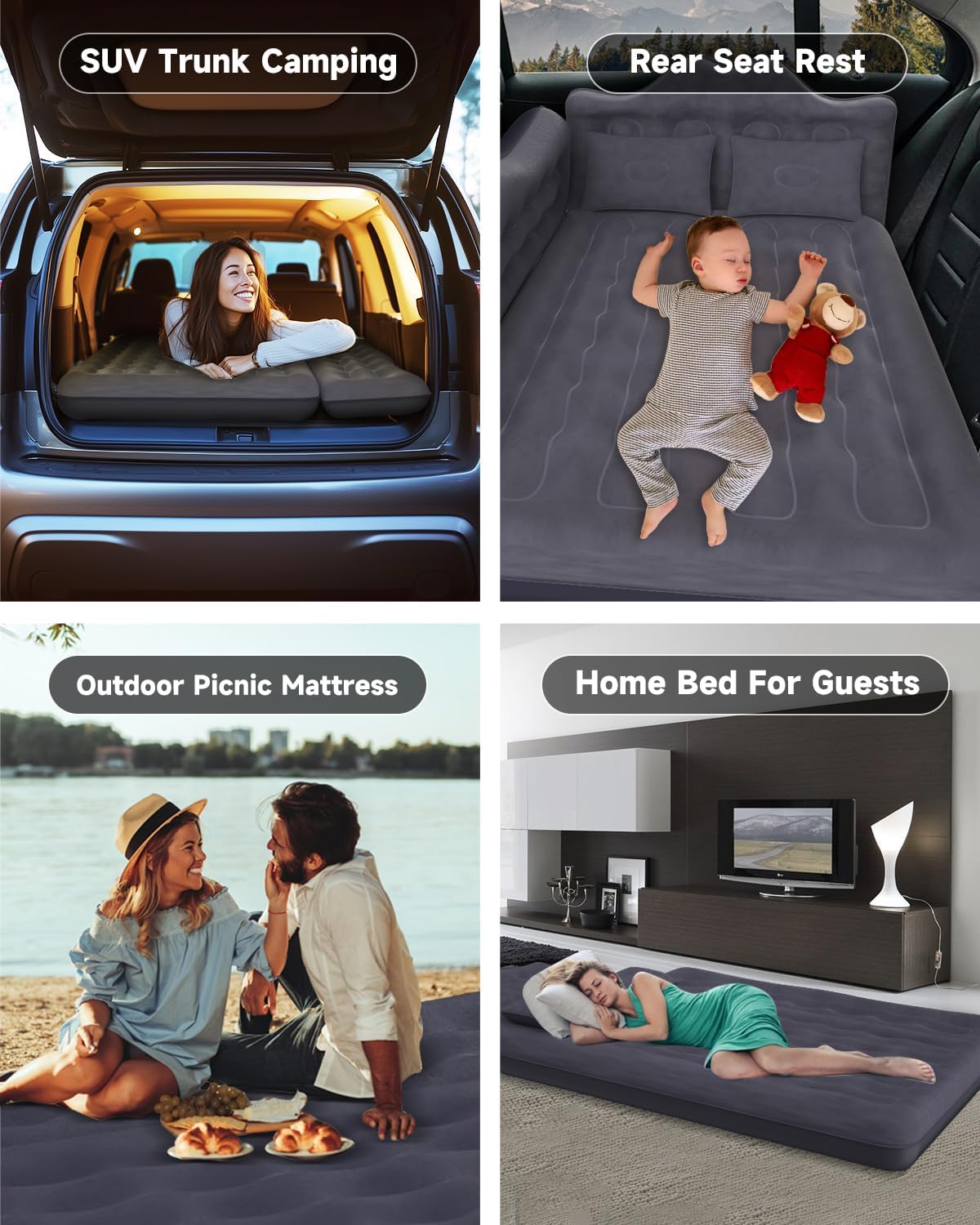 Car & SUV Air Mattress — 600 lb Capacity, Wave Ergonomic Design, Velvety PVC | 2–3 Adults