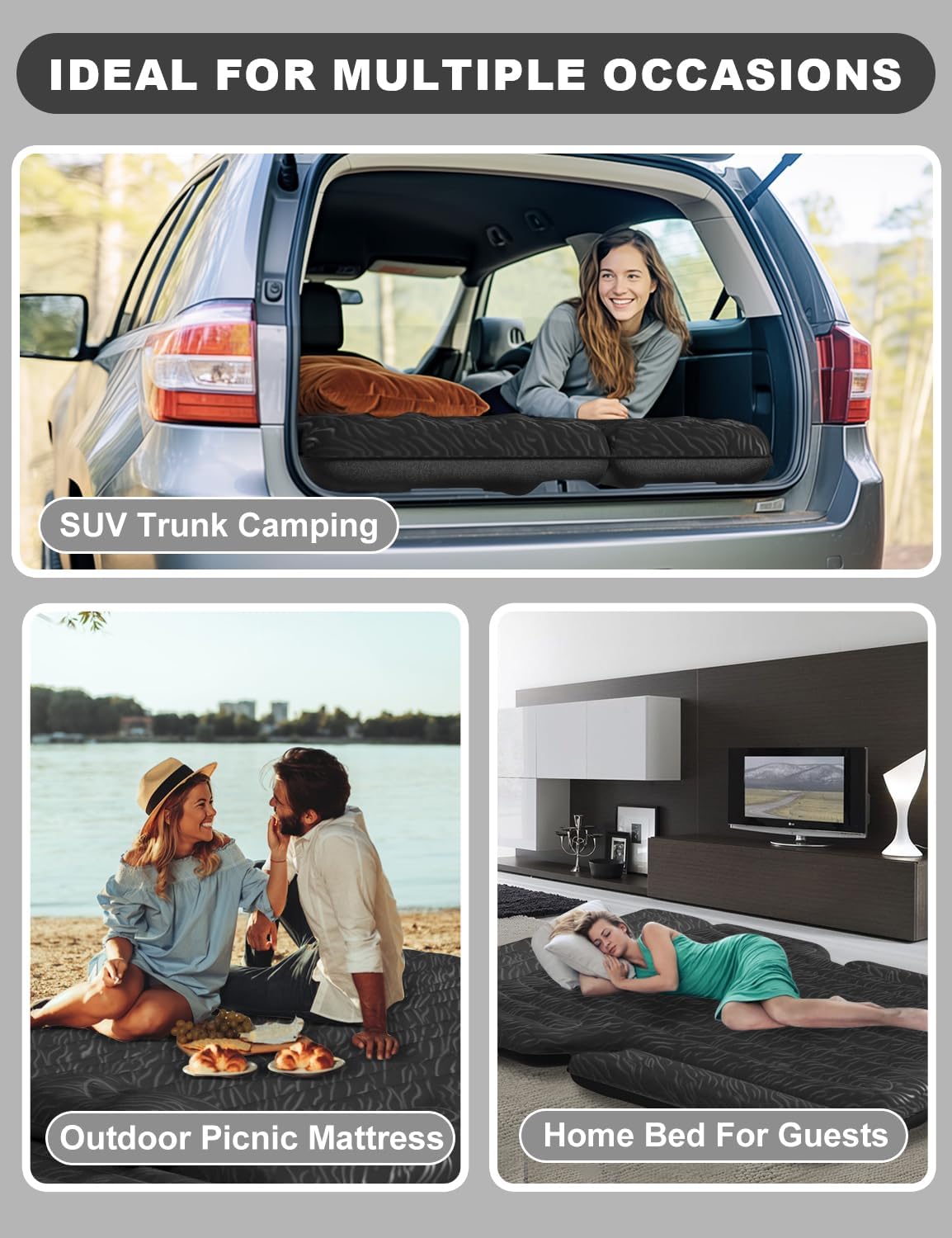 Umbrauto SUV Air Mattress — 6-Chamber, 300 lb Capacity, Electric Pump & Pillows Included | 5.4–6.07ft