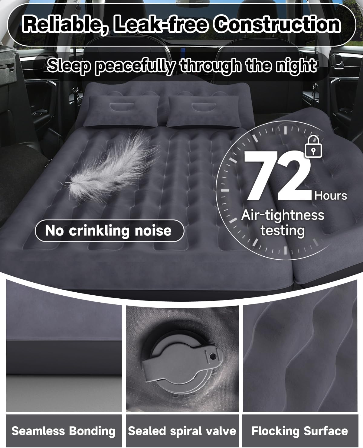 Car & SUV Air Mattress — 600 lb Capacity, Wave Ergonomic Design, Velvety PVC | 2–3 Adults