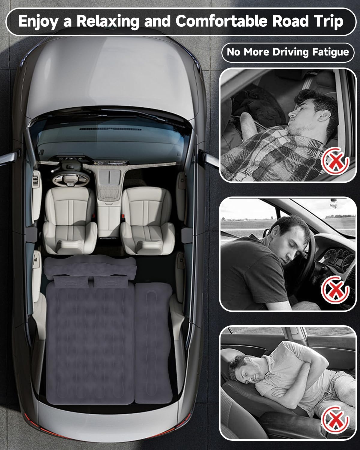 Car & SUV Air Mattress — 600 lb Capacity, Wave Ergonomic Design, Velvety PVC | 2–3 Adults