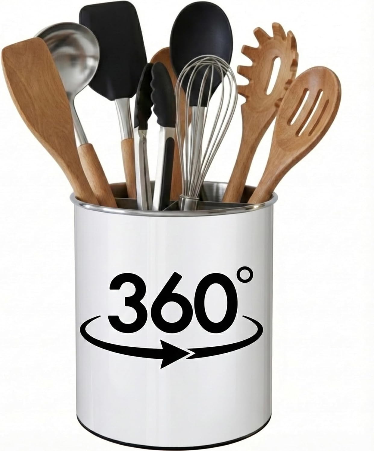 Cooler Kitchen Extra Großer Utensilienhalter | 17,8 cm drehbarer Bestecktopf mit Teiler | Spülmaschinenfest