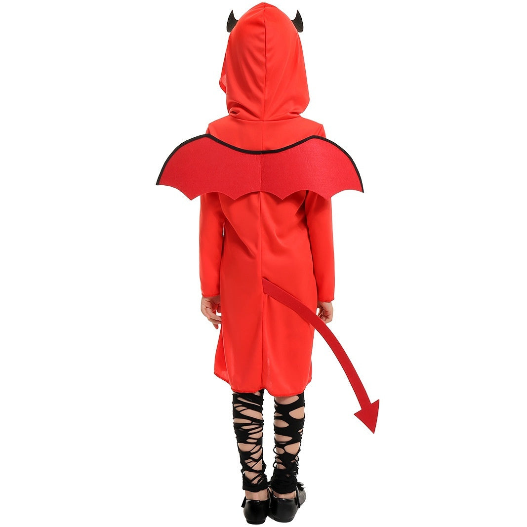 Kids Halloween Little Devil Costume | Satan Jumpsuit, Dress & Pitchfork Prop in 4 Sizes