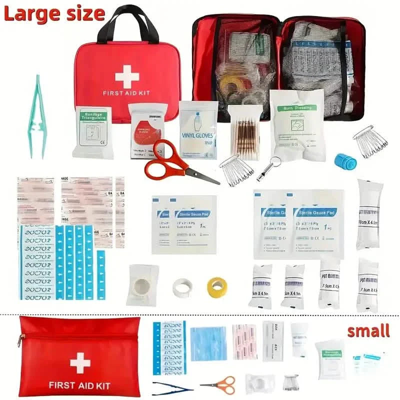 Portable First Aid Kit for Camping, Hiking & Outdoor Adventures — Small & Large | Red