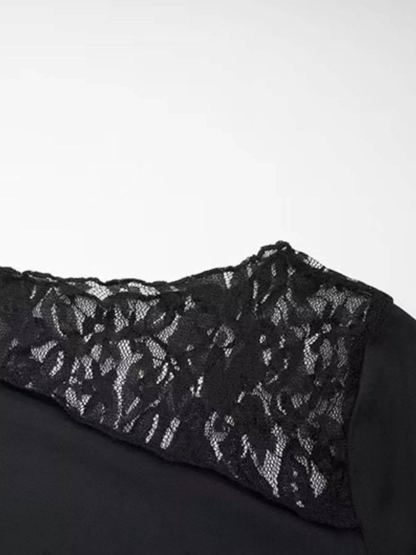Asymmetrical Lace Trim Long Sleeve T-Shirt – Slightly Stretchy | S–L
