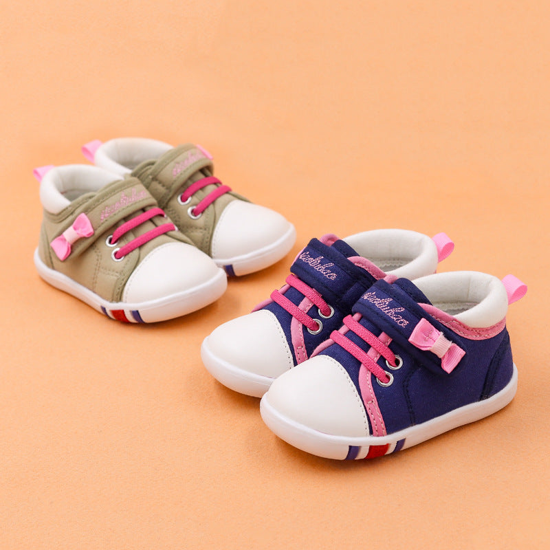 Girls' Embroidered Canvas Sneakers | Velcro Low-Top