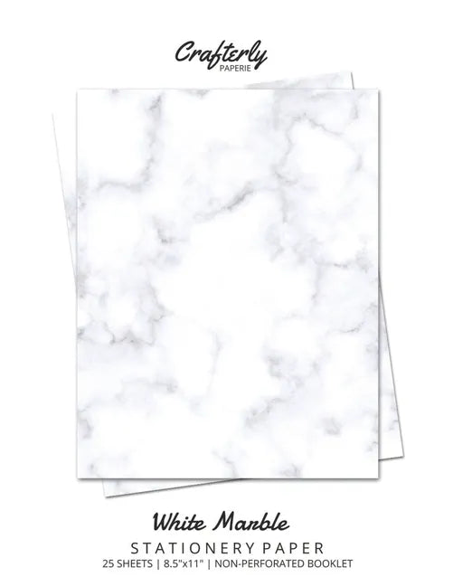 White Marble Stationery Paper | 25 Sheets, 8.5×11" Elegant Letter Writing Paper