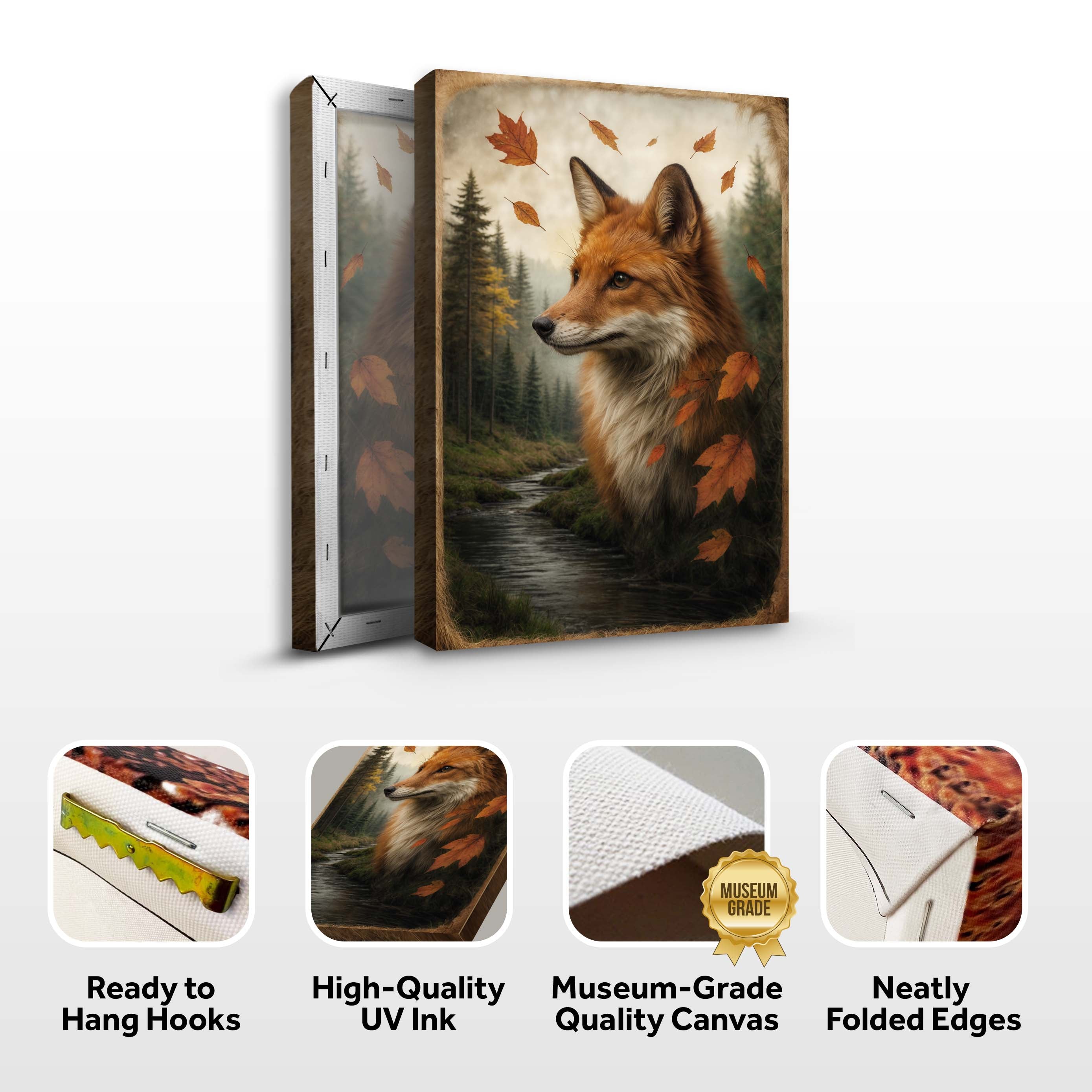 Autumn Fox Double Exposure Canvas Wall Art | Handcrafted | 3 Sizes | Ready to Hang