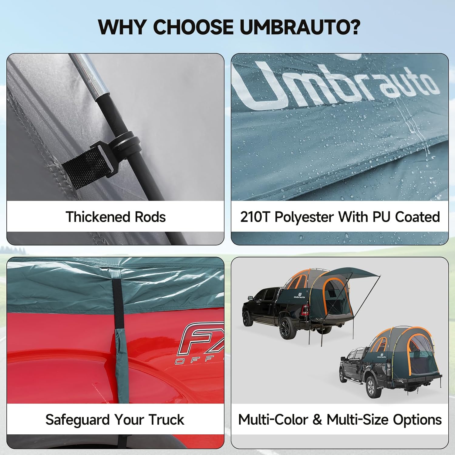 Truck Bed Tent for 5.5–5.8ft Beds — PU3000 Waterproof, 4ft Awning, Color-Coded Setup | 2–3 Sleepers