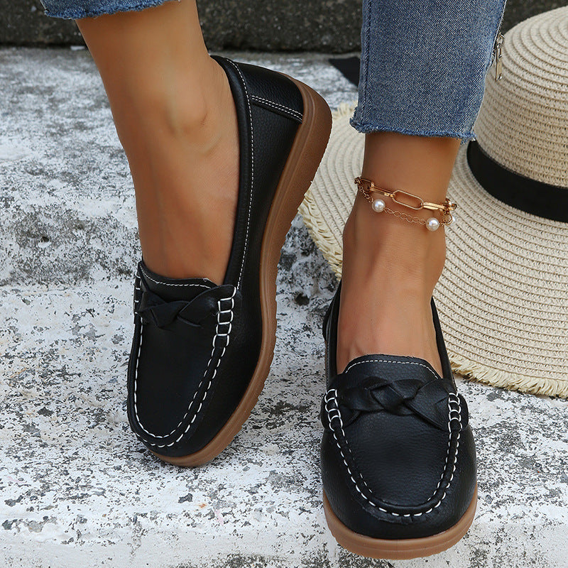 Women's Woven Flat Shoes – PU Slip-On Round-Toe Casual Flats | 5 Colors