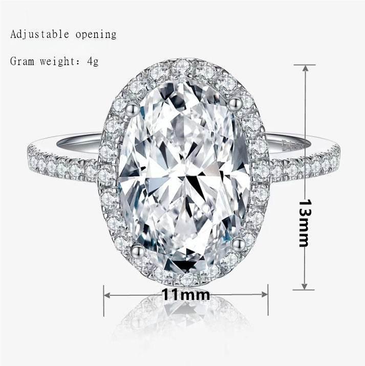 4 Carat Oval-Cut CZ Halo Adjustable Ring | Pavé Band, Unisex
