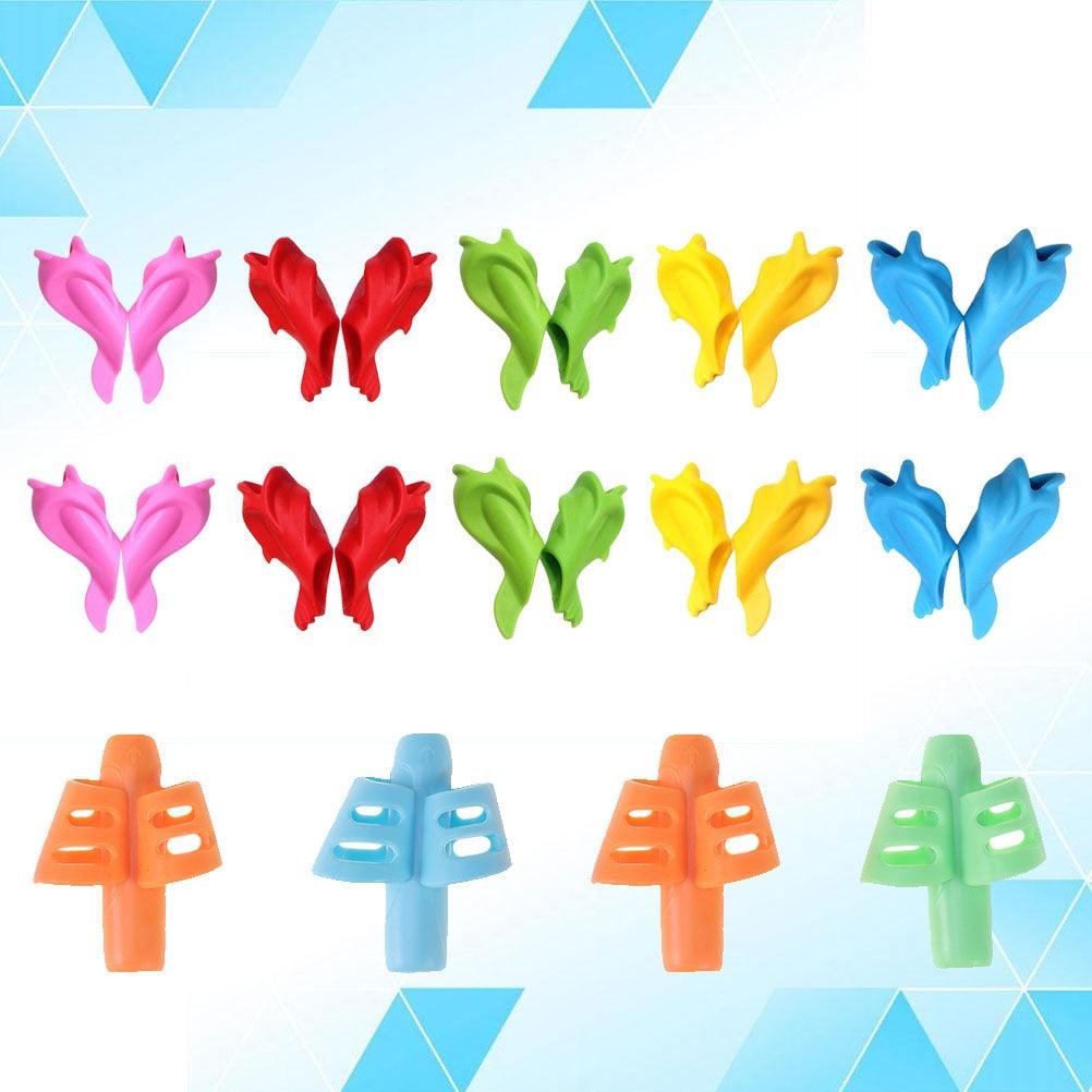 Colorful butterfly-shaped plastic items on a blue geometric patterned background