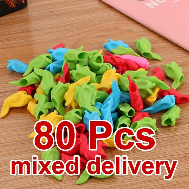 Assorted colorful plastic caps on a wooden surface with text '80 Pcs mixed delivery'.
