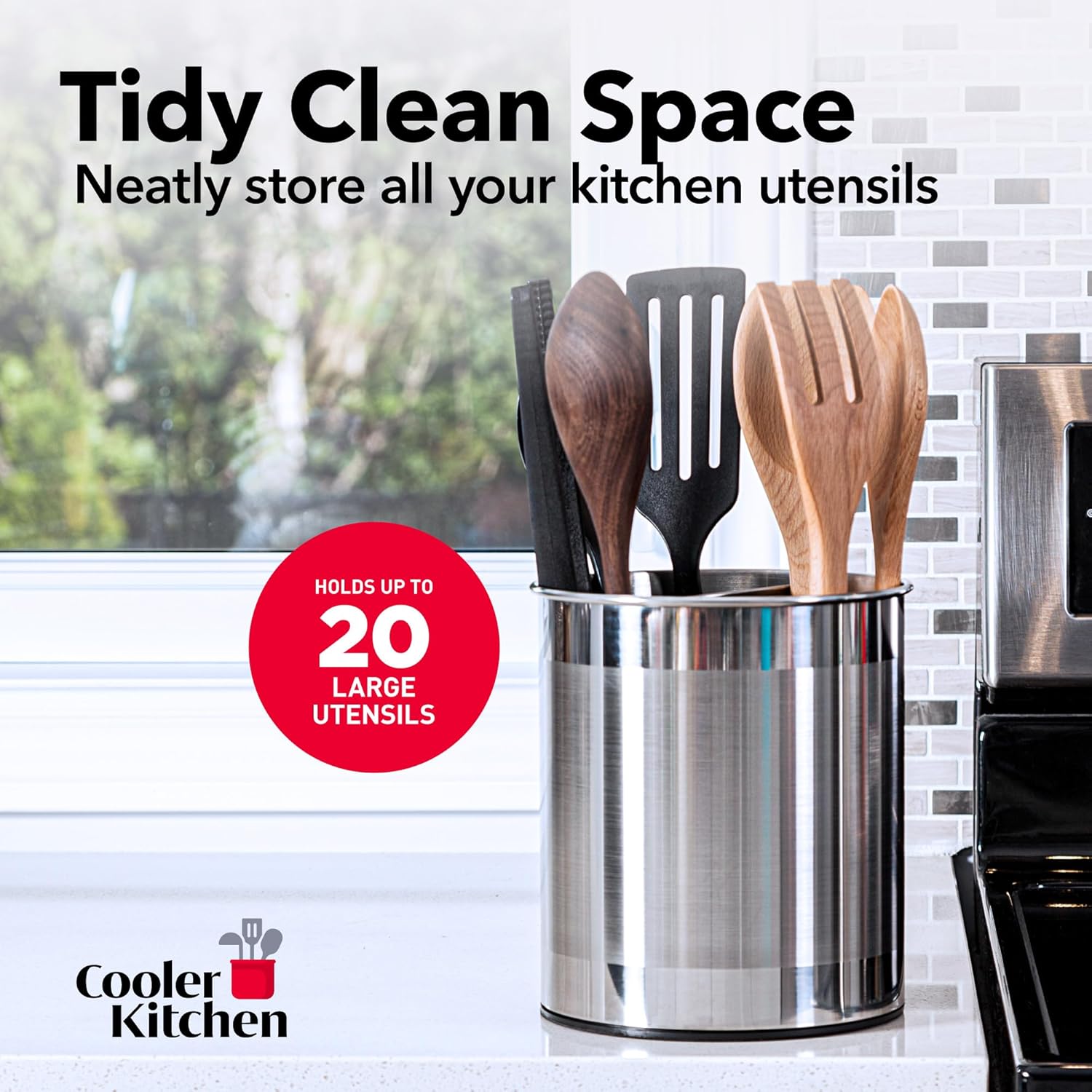 Cooler Kitchen Extra Großer Utensilienhalter | 17,8 cm drehbarer Bestecktopf mit Teiler | Spülmaschinenfest