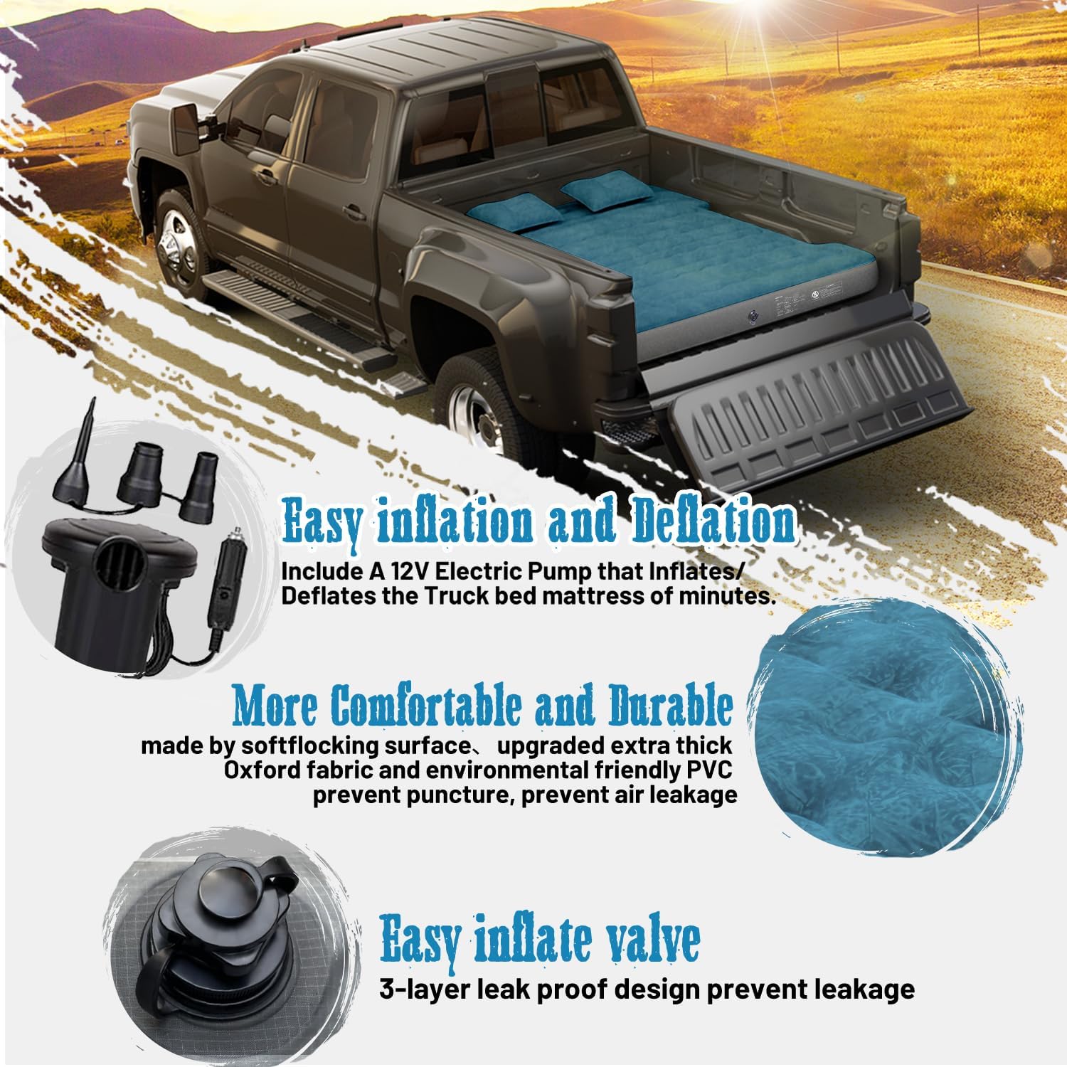 Umbrauto Short Truck Bed Air Mattress 1.0 — Fits 5.5–5.8 ft Beds, Teal