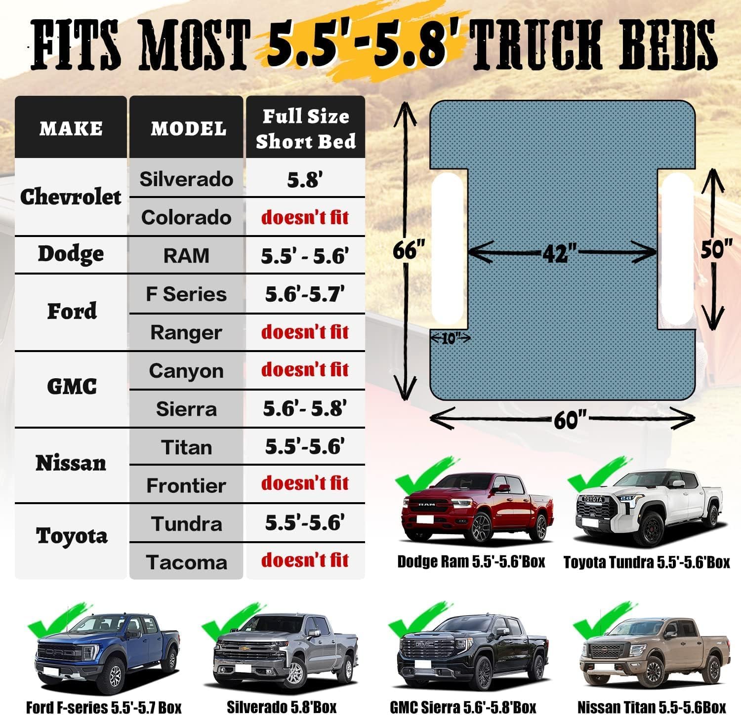 Umbrauto Short Truck Bed Air Mattress 1.0 — Fits 5.5–5.8 ft Beds, Teal
