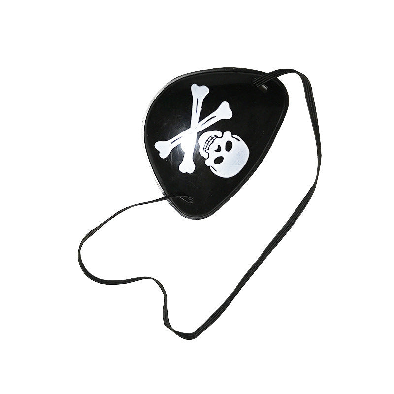 Black eye patch with skull and crossbones design on a white background