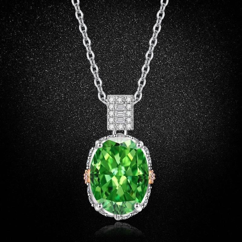 Ice Flower Cut Oval CZ Pendant Necklace | Two-Tone Pavé Halo, Blue & Green