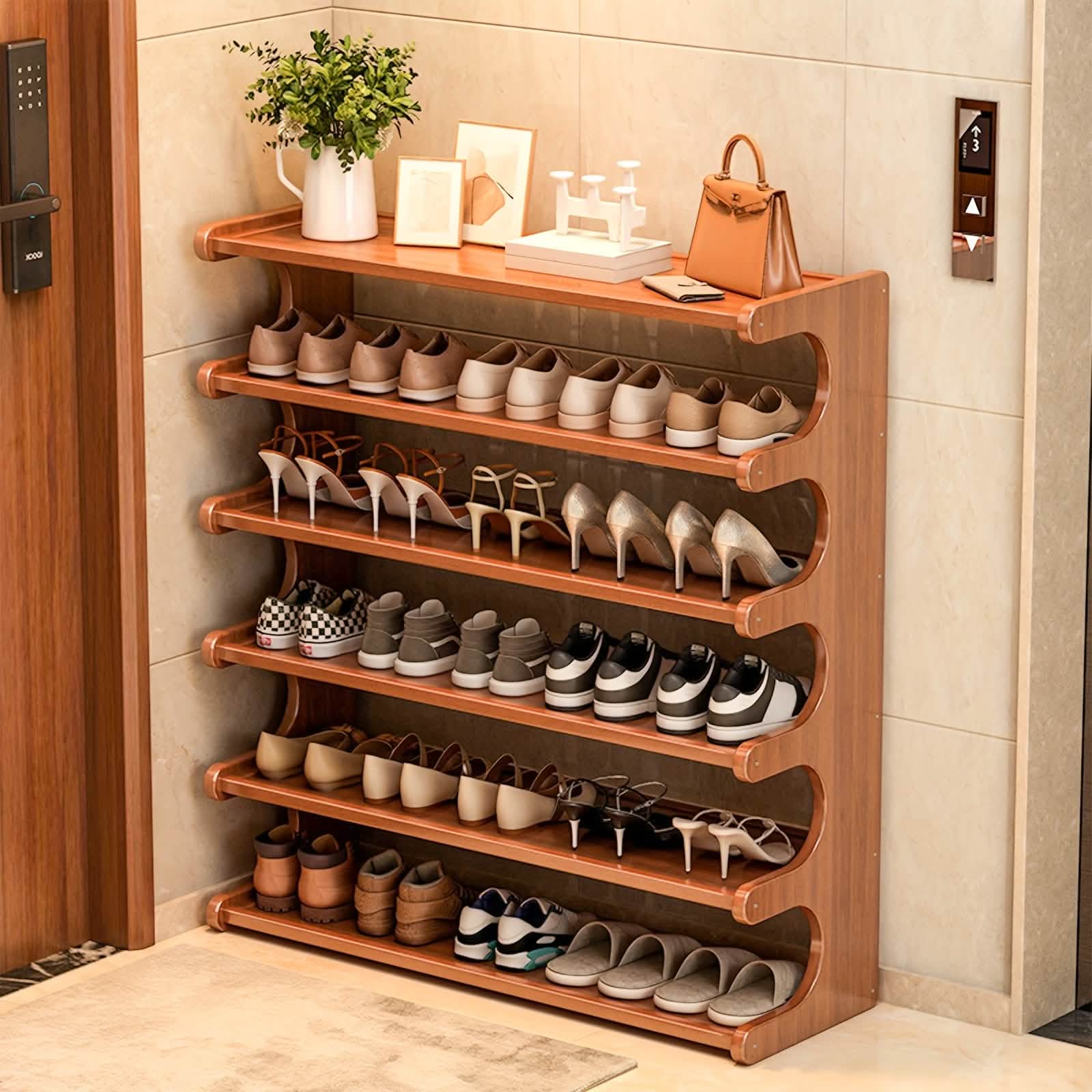 Bamboo Shoe Rack Organizer — 5-Tier or 6-Tier, Holds 15–24 Pairs | Space-Saving Vertical Design