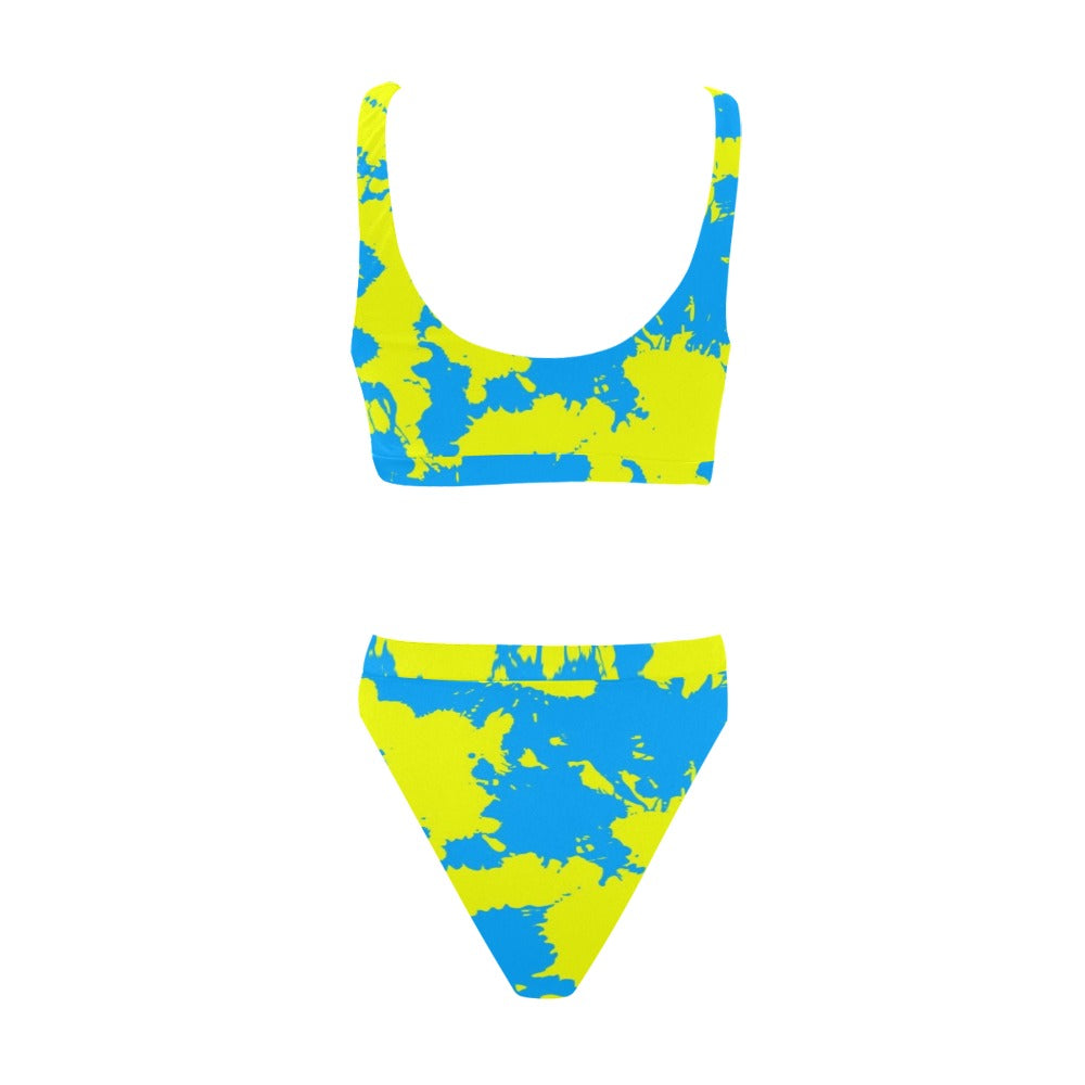 Women's Yellow & Blue Graffiti Paint Splatter Sport Bikini Set – Rave & Pool