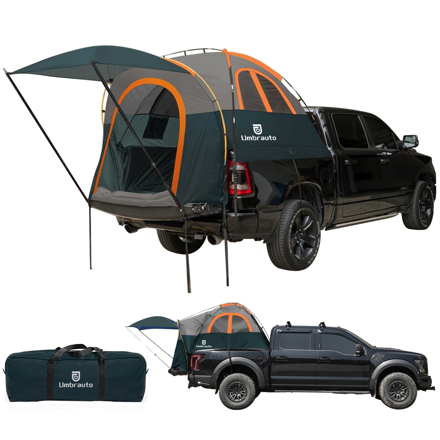 Truck Bed Tent for 5.5–5.8ft Beds — PU3000 Waterproof, 4ft Awning, Color-Coded Setup | 2–3 Sleepers
