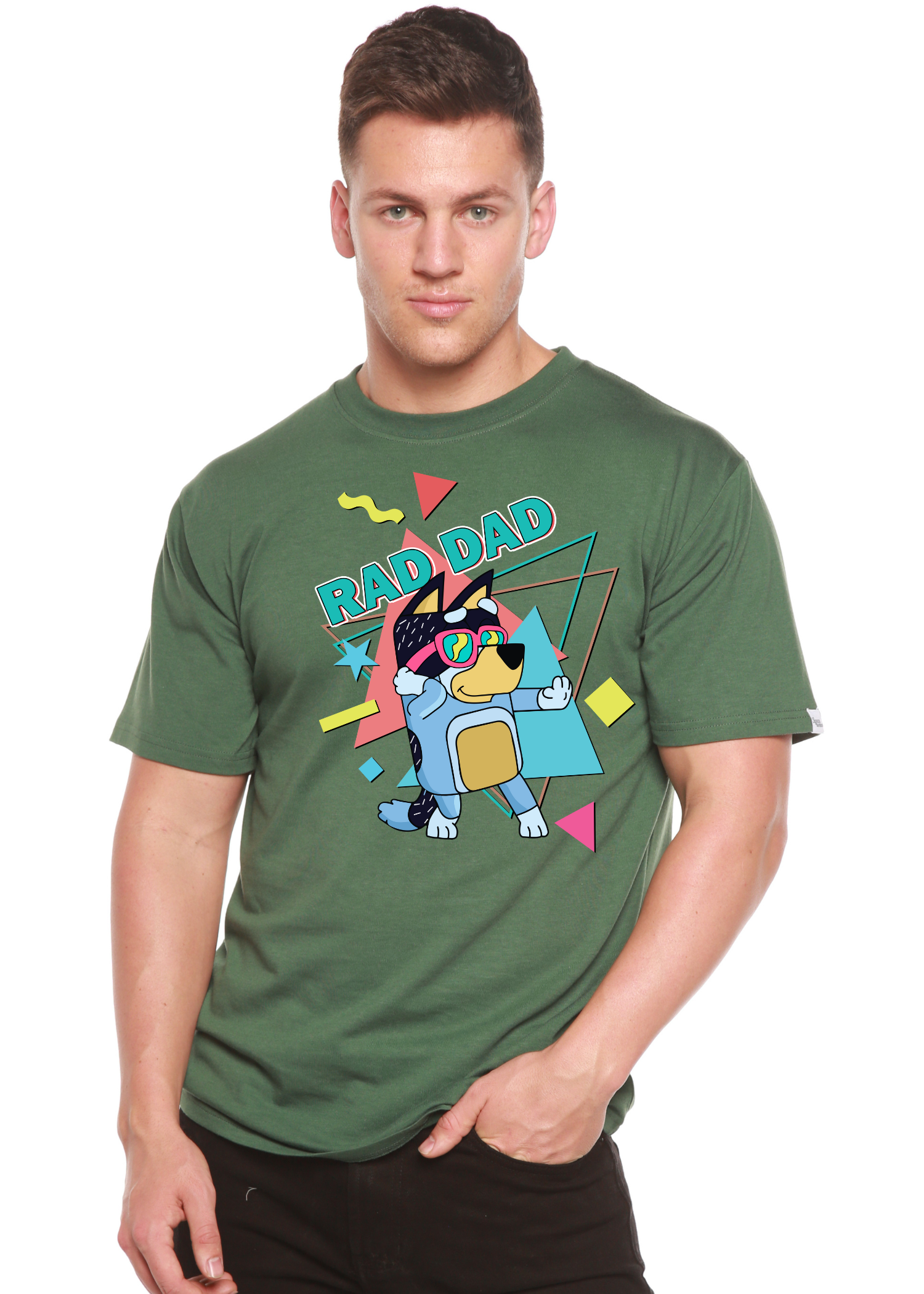 Rad Dad Bluey Men's Bamboo Graphic Tee | 70% Bamboo/Cotton | 15 Colors | S–XXL