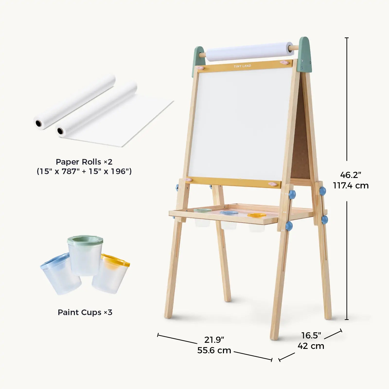 Tiny Land Double-Sided Kids Art Easel – Chalkboard, Whiteboard & Paper Roll