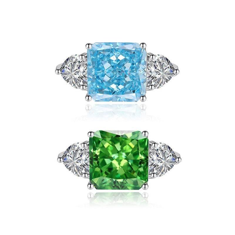 Ice Flower Cut CZ Adjustable Ring | Heart Side Stones, Blue & Green