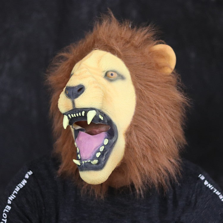 Lion mask with open mouth on a black background