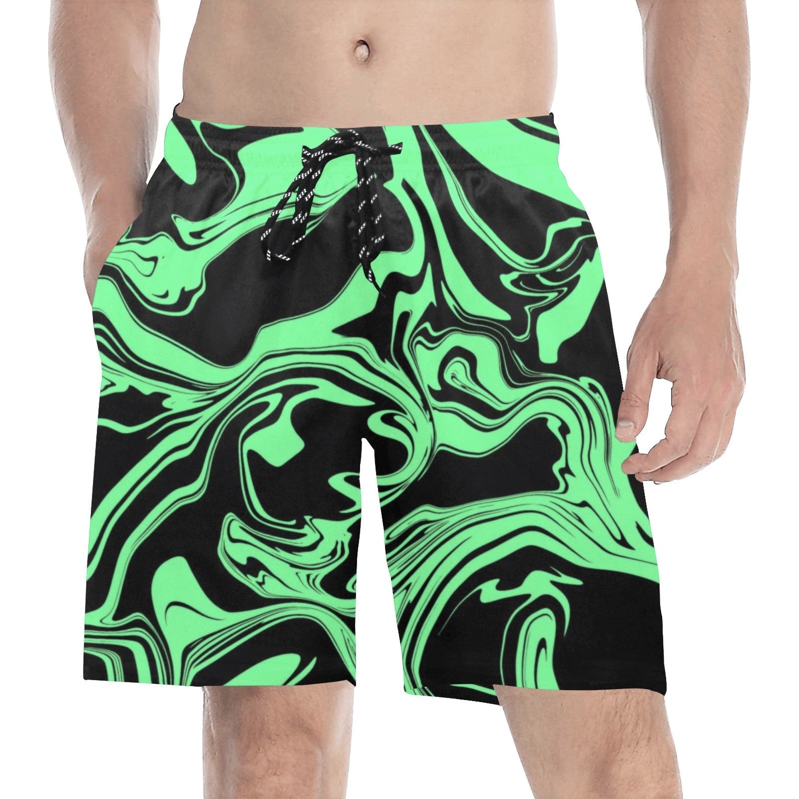 Men's Slime in the Dark – Green & Black Oil Spill Swim Shorts