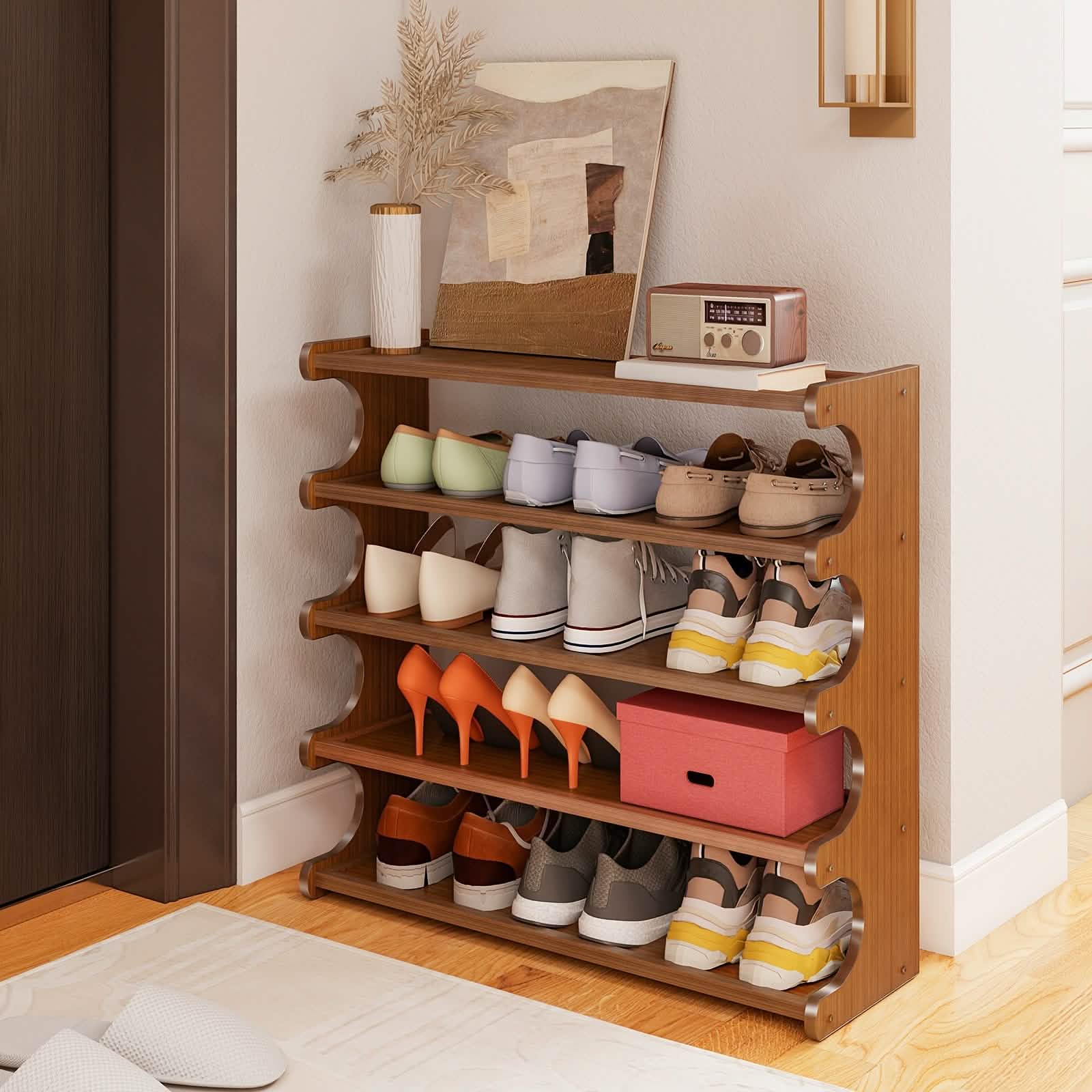 Bamboo Shoe Rack Organizer — 5-Tier or 6-Tier, Holds 15–24 Pairs | Space-Saving Vertical Design