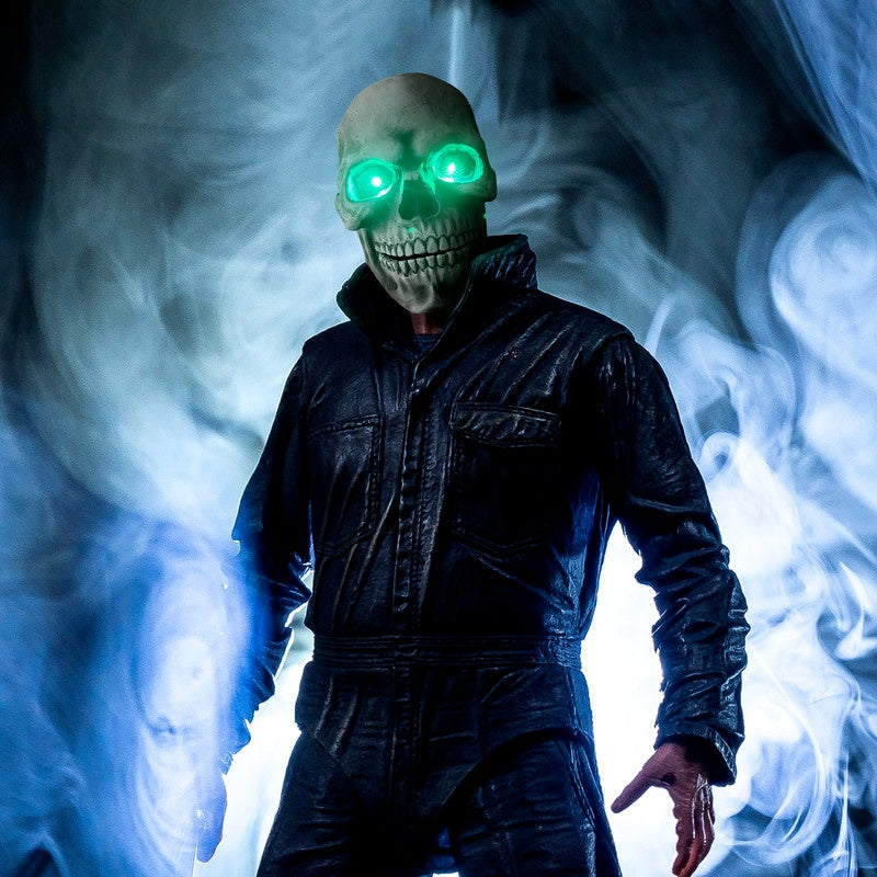 LED Skull Movable Mouth Latex Halloween Mask | Glowing Eyes in Red or Green