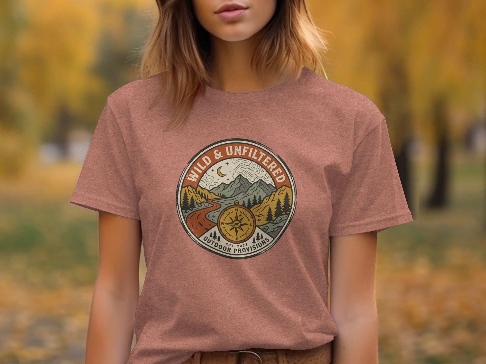Embrace the Wild – Vintage Mountain & Compass Graphic T-Shirt