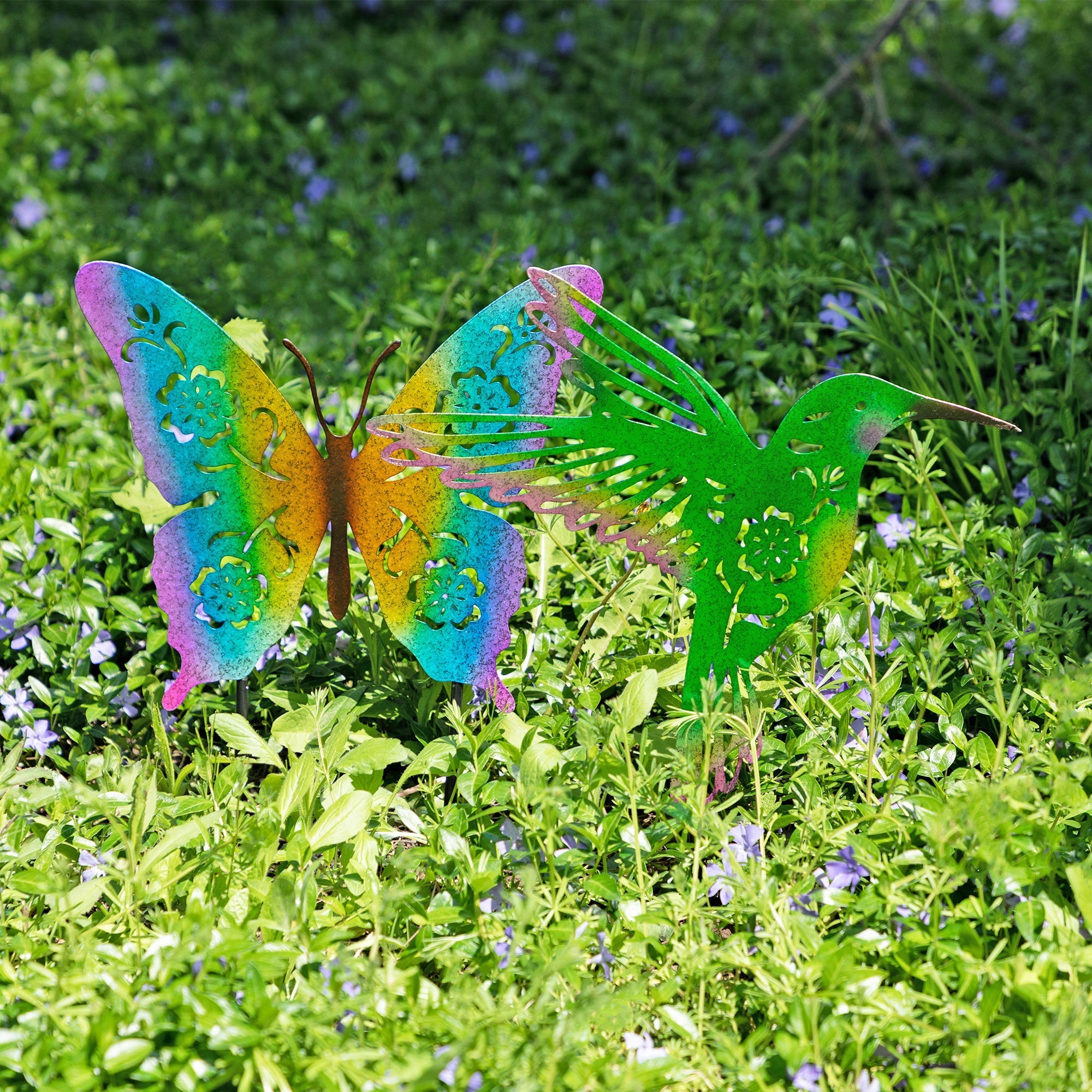 Metal Silhouette Garden Stake — Butterfly & Hummingbird Designs
