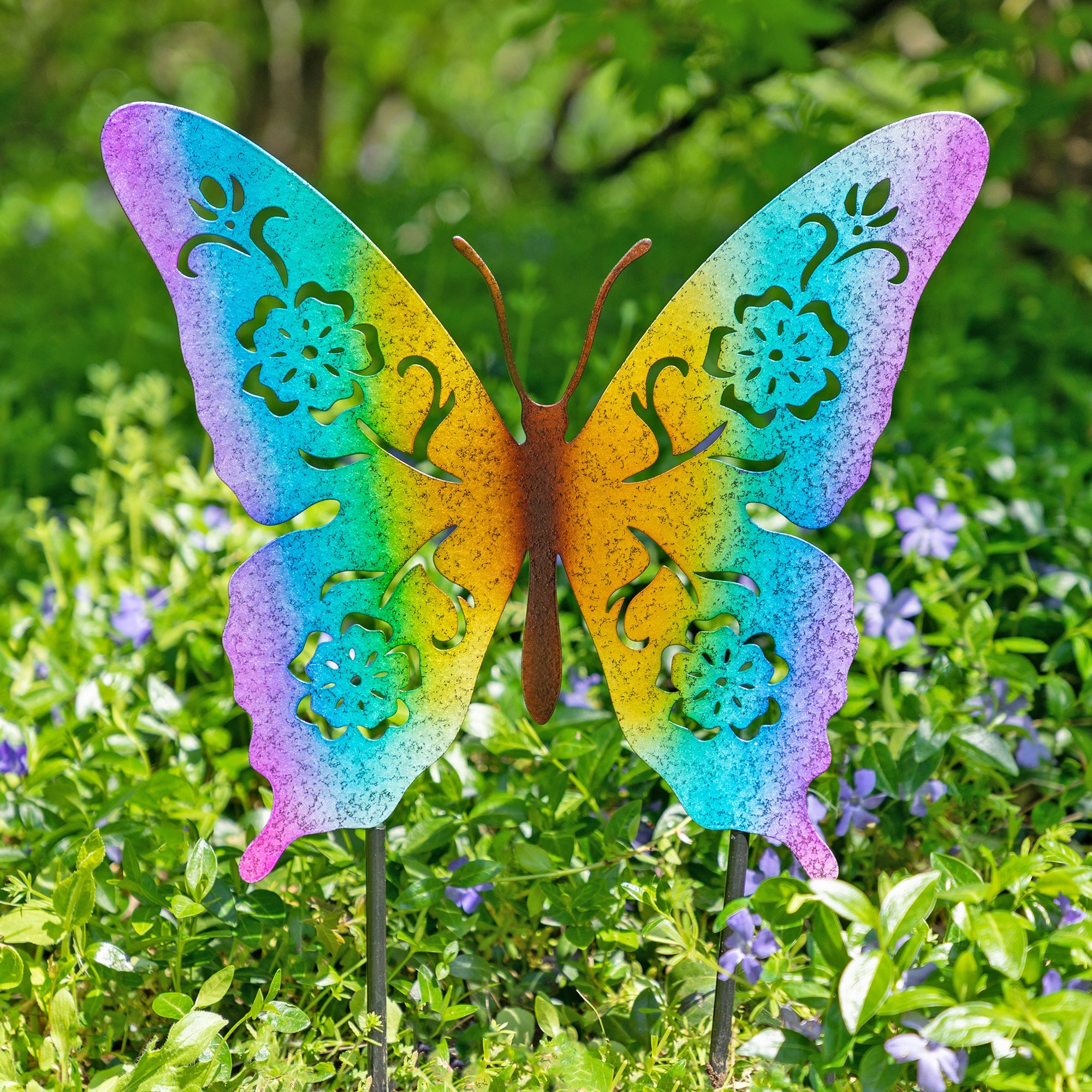 Metal Silhouette Garden Stake — Butterfly & Hummingbird Designs
