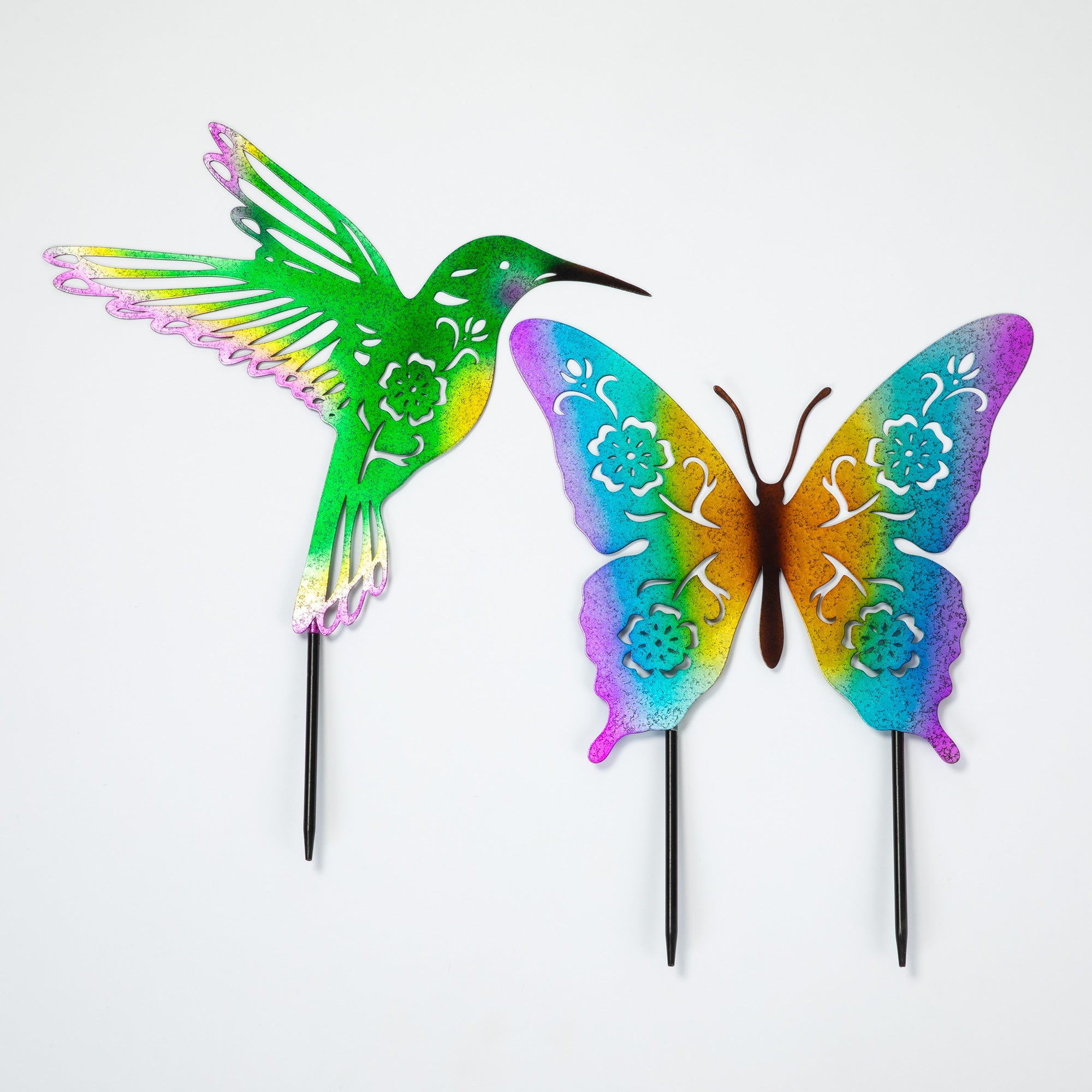 Metal Silhouette Garden Stake — Butterfly & Hummingbird Designs