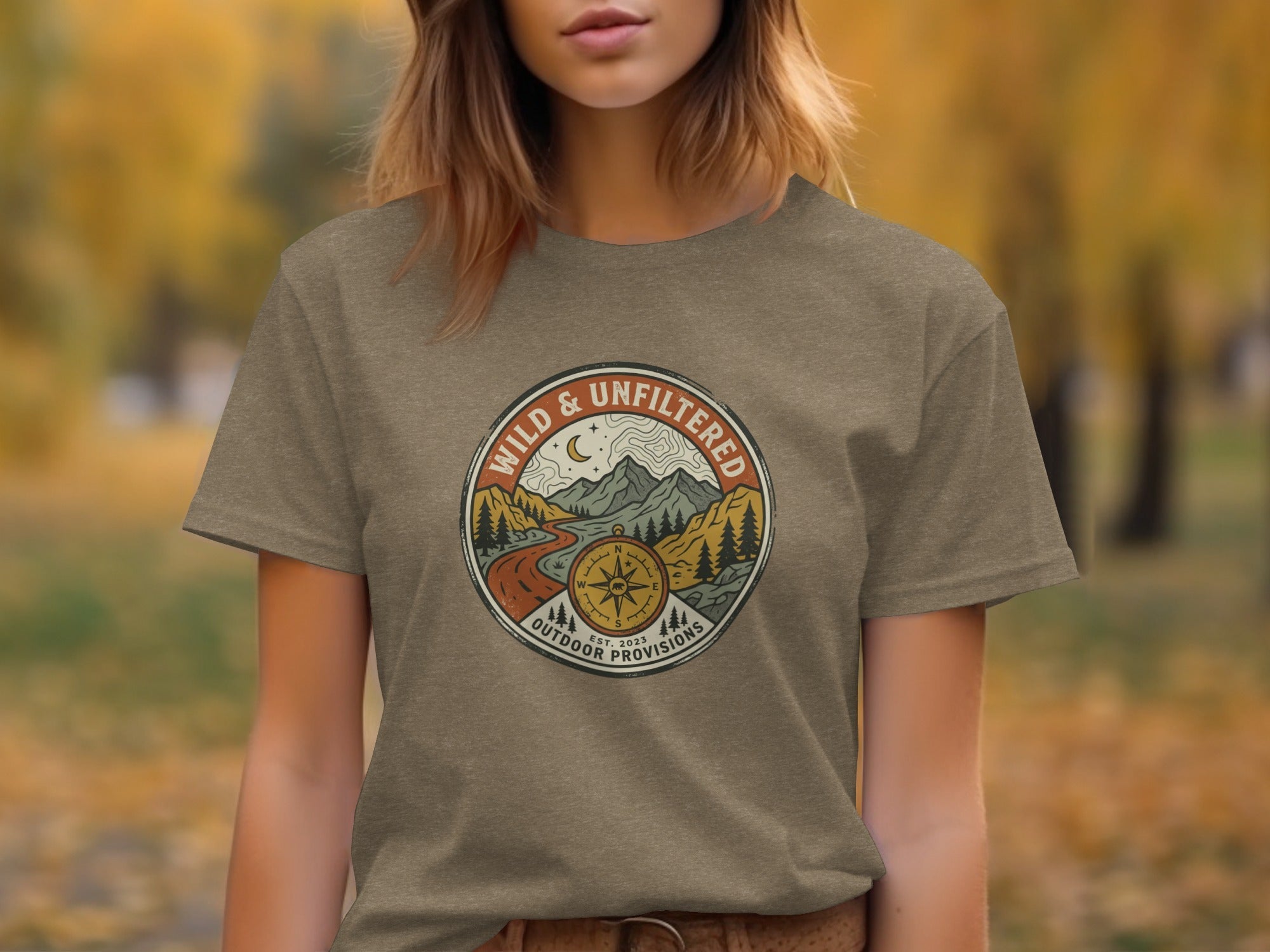 Embrace the Wild – Vintage Mountain & Compass Graphic T-Shirt